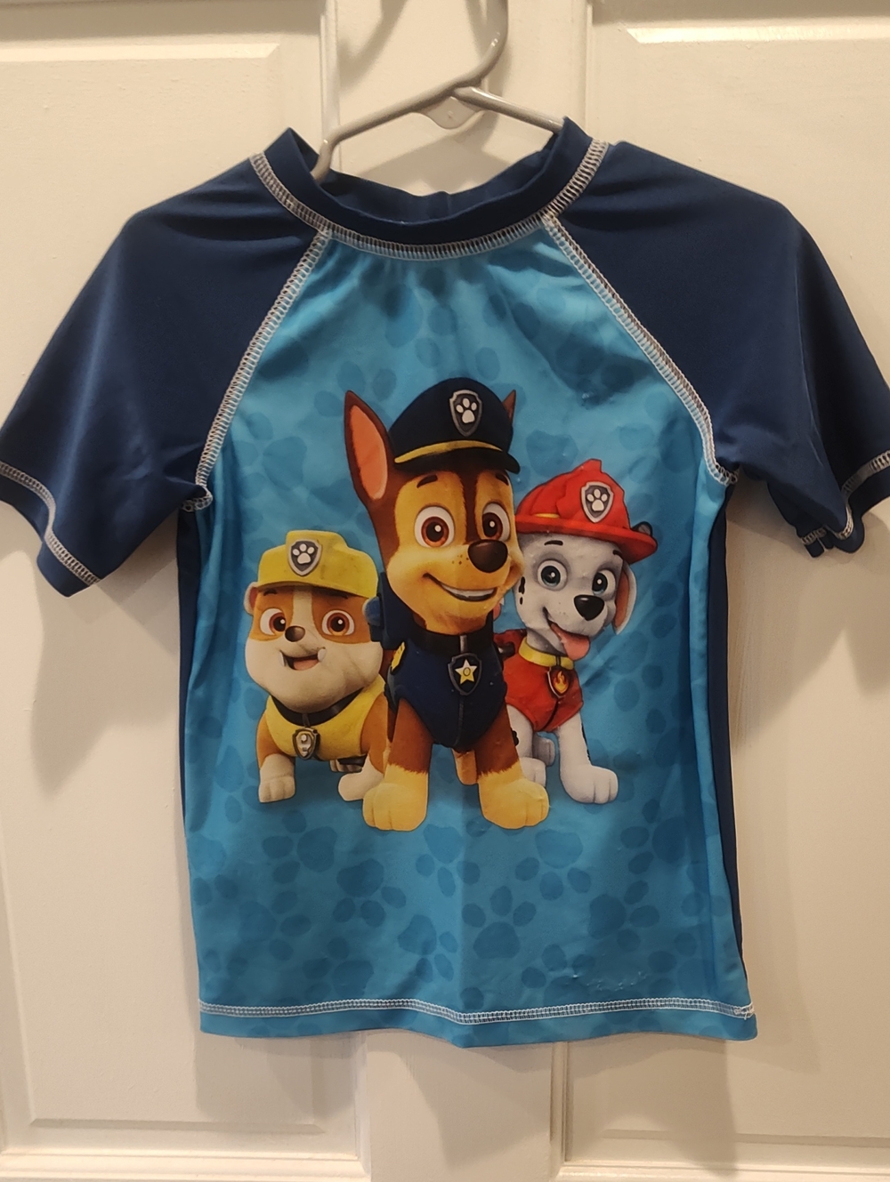 Paw Patrol Blue Kids Rash Guard Swim Shirt - Short Sleeve And Bathing Suit